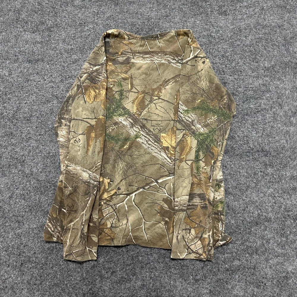 Realtree Shirt Womens Size L Camo Long Sleeve V-Neck Pink Trim Hunting Outdoor